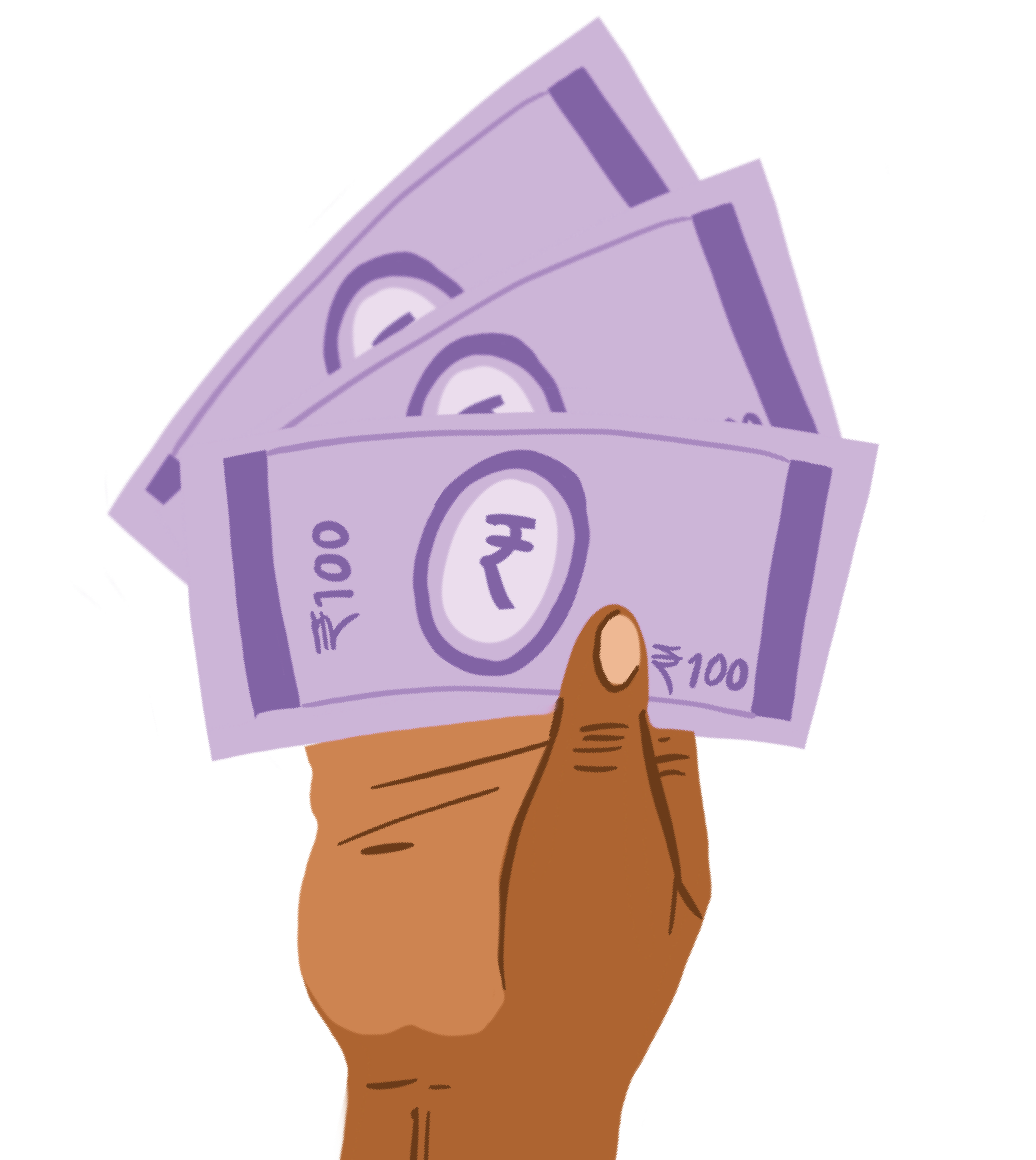 Hand holding 3 hundred rupee notes.
