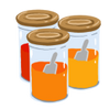 Illustration of 3 glass jars with brown lids and spice powders inside with small steel spoons placed inside them.