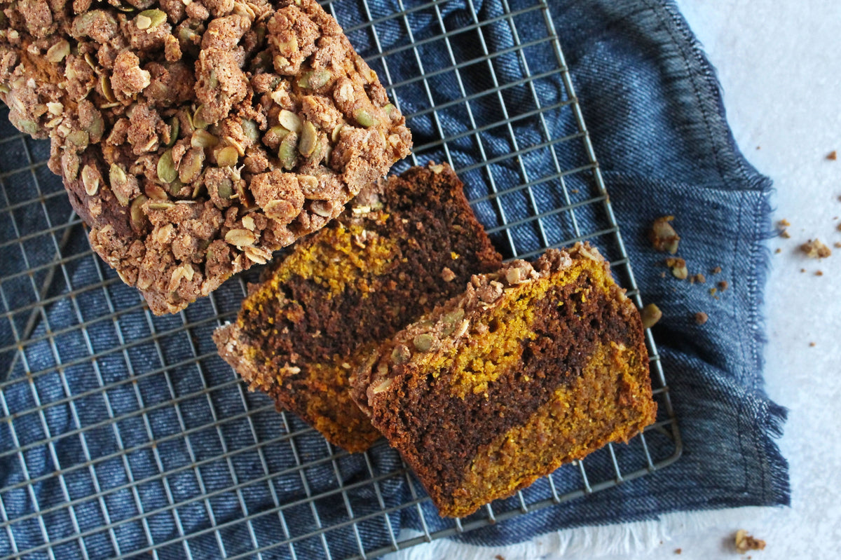 Jordan's Chocolate Pumpkin Bread with Cardamom Pepita Streusel