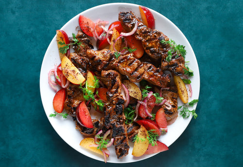 Asha's Tangy Pork Skewers with Plums & Sumac