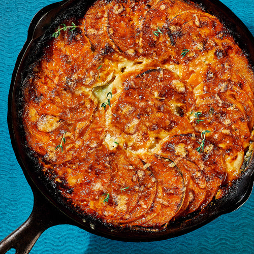 Asha's Skillet Butternut Squash & Leeks Au Gratin