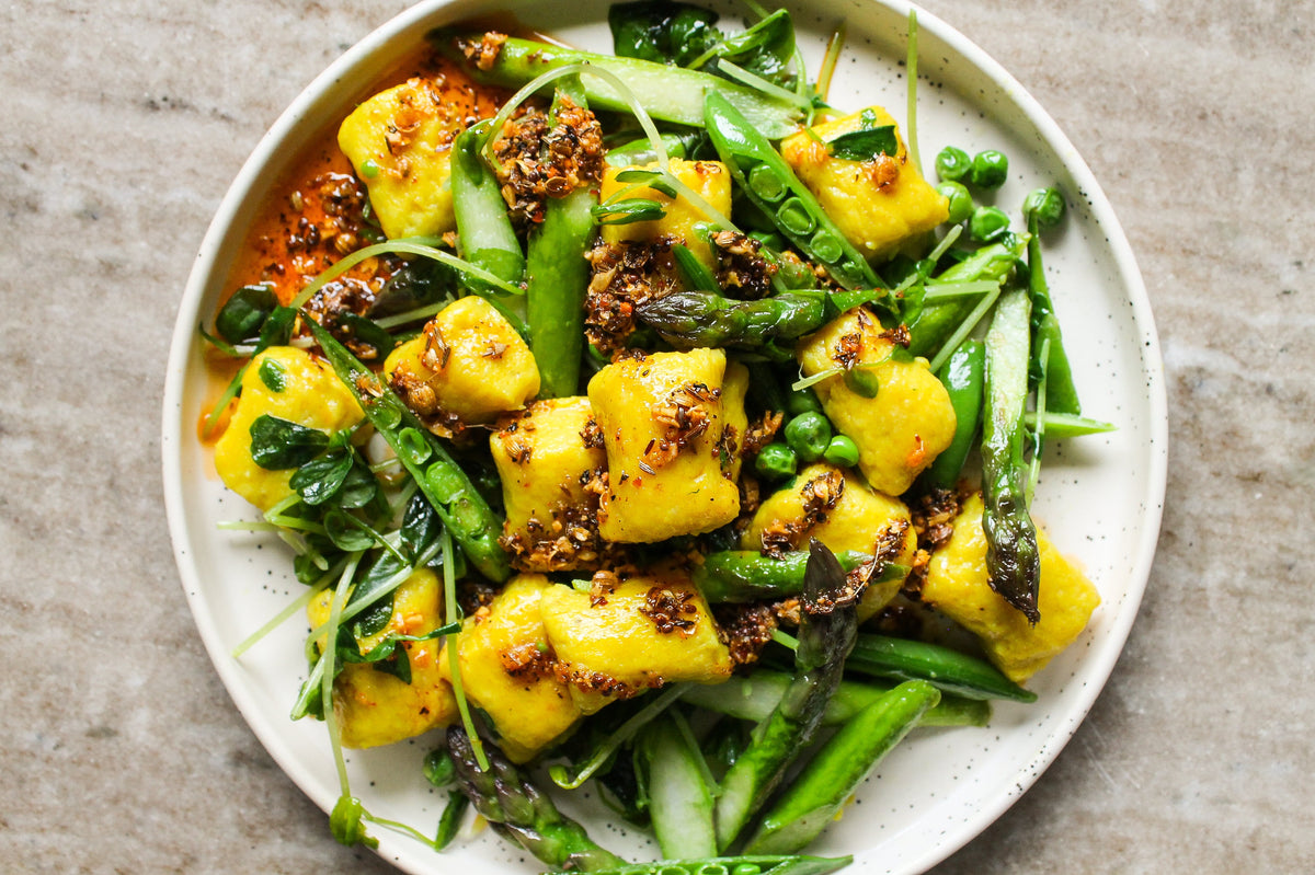 Asha's Turmeric Gnocchi with Spring Veggies