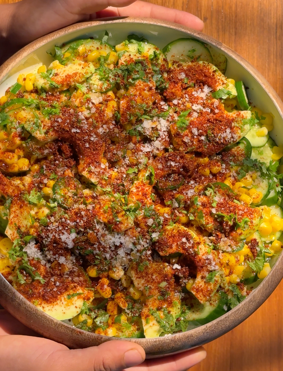 Kiera's  Spicy Cucumber-Avocado Salad with Corn and Hot Lime Seasoning