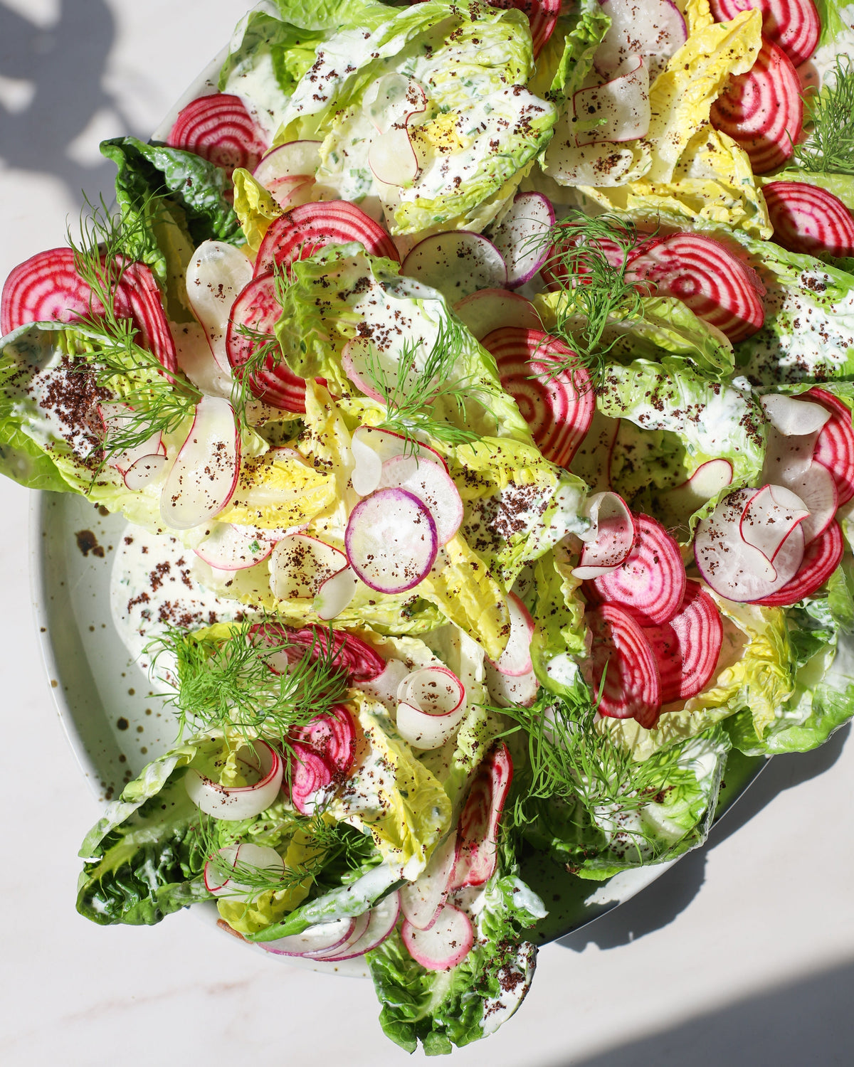 Asha's Little Gem Salad with Radishes, Beets & Sumac Ranch