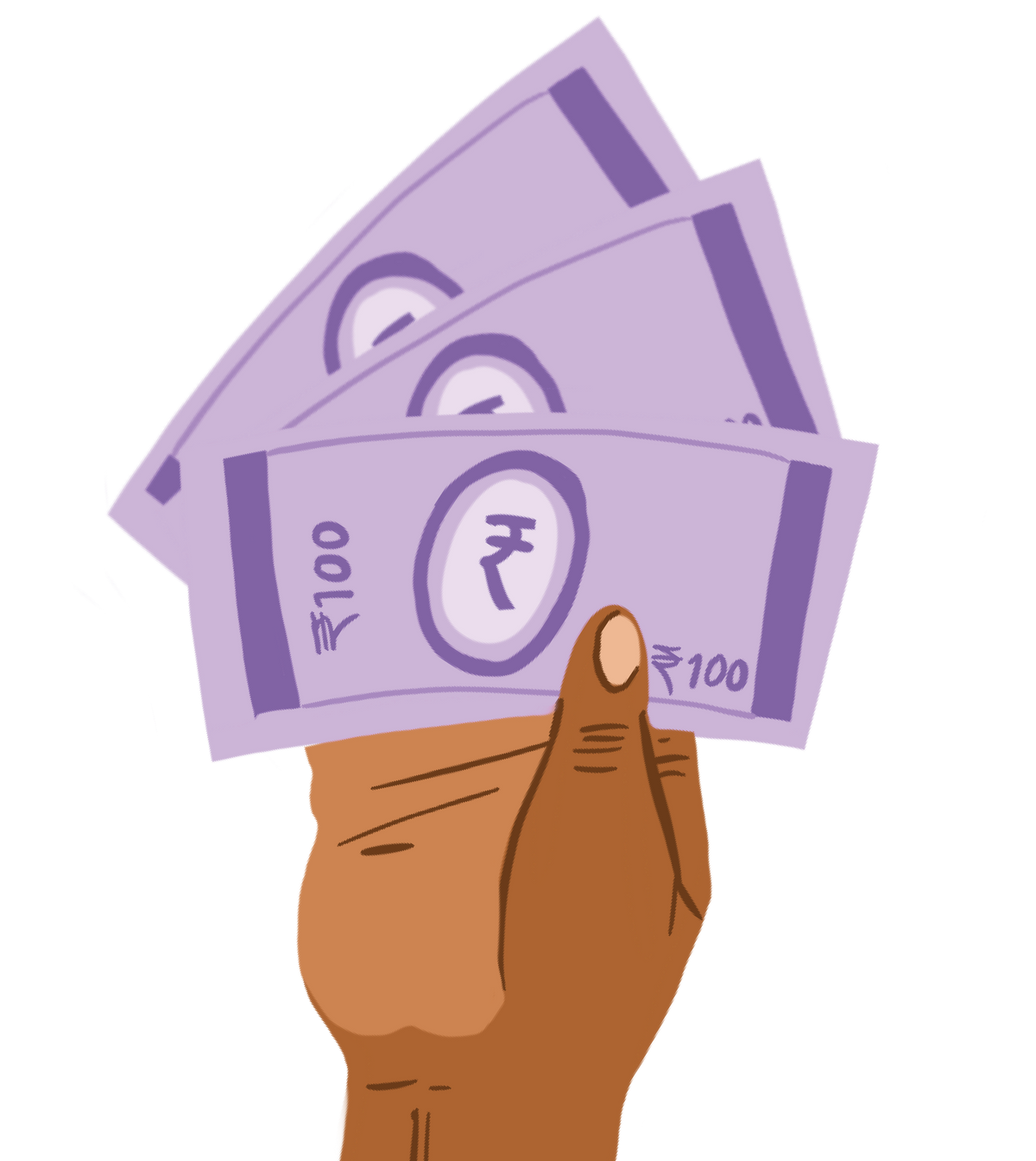 Hand holding 3 hundred rupee notes.